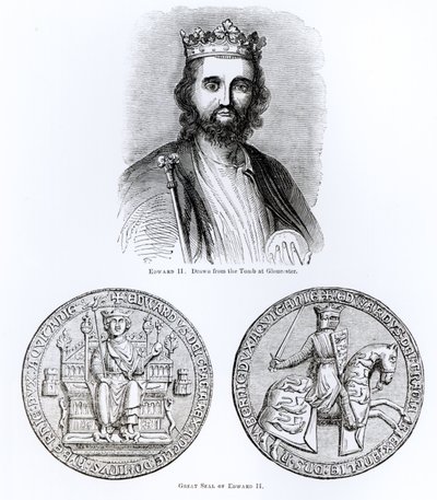 Eduard II. (1284-1327) gezeichnet vom Grab in Gloucester und dem großen Siegel von English School